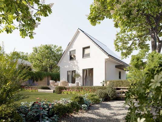 Ein kompaktes Massivhaus Raumwunder 90, das im Baugebiet Schönwalde am Bungsberg entstehen kann, ideal für junge Familien.