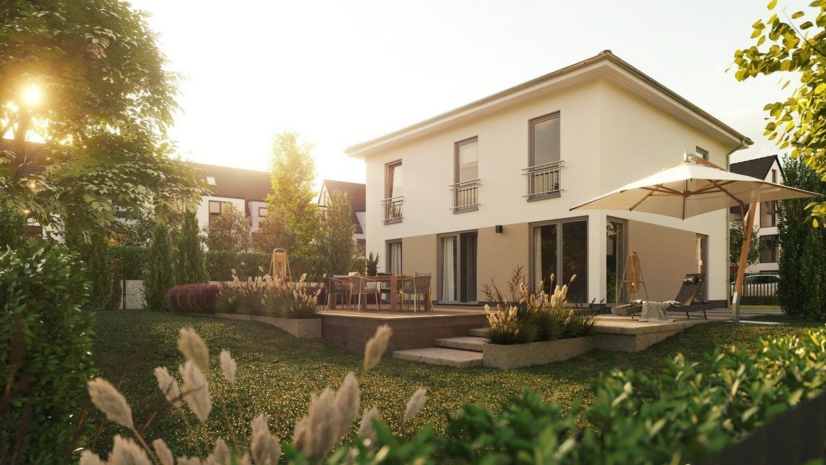 Modernes Stadthaus als Inspiration für Ihr neues Zuhause in Rümpel Modernes Stadthaus mit Garten als Beispiel für ein mögliches Eigenheim im neuen Baugebiet in Rümpel