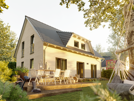 Das Landhaus 142 mit Blick auf den Garten und die Terrasse