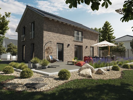 Modernes Landhaus als Wohninspiration für das Baugebiet in Rümpel Modernes Landhaus mit Klinkerfassade und großem Garten als Beispiel für ein mögliches Eigenheim im Baugebiet in Rümpel