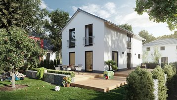 Modernes Einfamilienhaus mit Terrasse und Garten Modernes Einfamilienhaus mit weißer Fassade, Terrasse und Garten