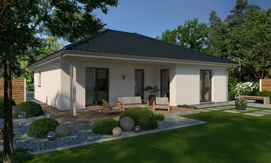 Winkelbungalow-108-Garten-überdachte-Terrasse Winkelbungalow 108